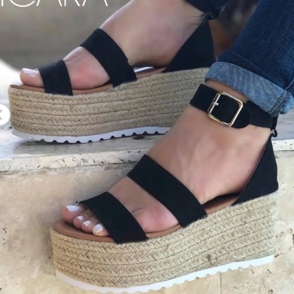Black Espadrilles Platform Wedges - Picture 3 of 10